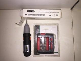 (1) 6V Cordless Screwdriver & (1) 27 Piece Insert Bit Set.