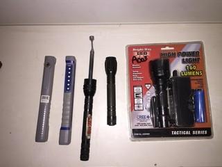 Lot of Assorted Flashlights & Magnetic Pick Up Tools.