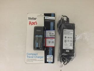 (1) Vivitar Compact Battery Charger & (1) Class 2 Power Supply, Model WT-6108CP.