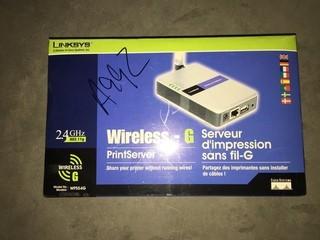 Linksys 2.4GHz Wireless-G Print Server, Model WPS54G.