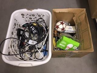 Box of Assorted Cables & Cordless Phones.