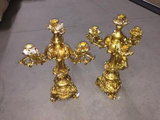 Set of (2) Gold Candelabras.