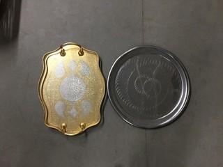 Brass Tray & Silver Round Tray.