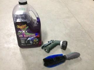 Lot of Car Wash Concentrate, Hose Nozzle & Brush.