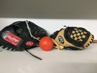 Lot of (2) Youth Baseball Gloves.