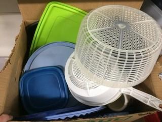 Box of Assorted Plastic Containers.