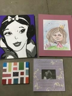 Lot of Assorted Paintings, Drawings & Picture Frame.