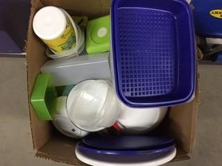 Box Containing Plastic Kitchenware.