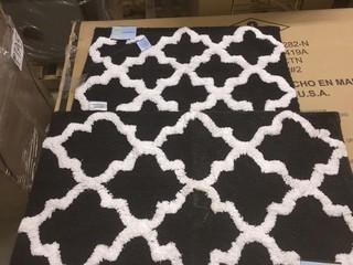 Set of (2) Black and White Plush Bath Rug.