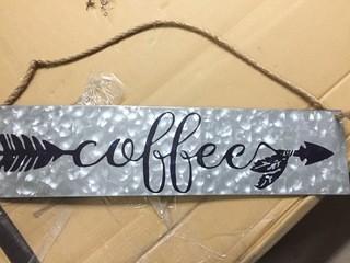 Metal/Rope Coffee Sign, 19 1/2" x 4 1/2".