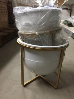 Set of (3) Metal Gold & White Planters.