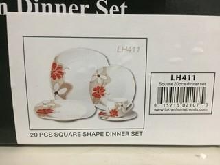 20 Piece Square Porcelain Dinnerware Set.