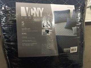 VCNY King Size 5 Piece Navy Quilt Set.