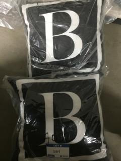 Lot of (2) "B" Throw Pillows, Black/White.