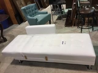 White Bonded Leather Chaise Lounge, Extension Piece.