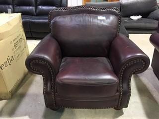 Burgundy Nail Head Leather Arm Chair.
