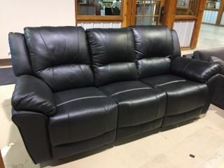 Black Genuine Leather Sofa with Reclining Ends.