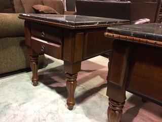 Set of (2) Marble Top End Tables.