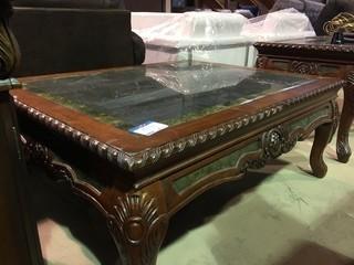 Marble Inlay Coffee Table, 20"H x 40"W x 50"D.