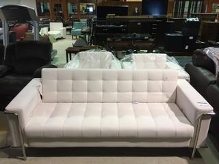 White Leather & Chrome Sofa, Rip on  Arm.