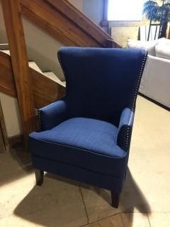 Navy Blue Wing Back Chair.