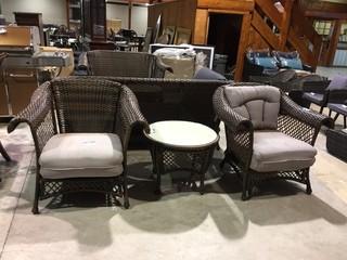 Set of (2) Outdoor Arm Chairs with Table.