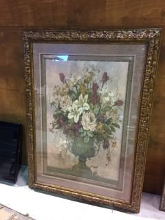 Wood Framed Flower Painting, 35" x 48 1/2".