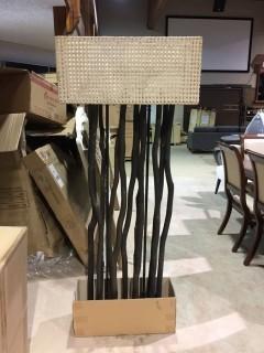 Rectangle Jungle Floor Lamp, Black Base/Whitewash Shade.