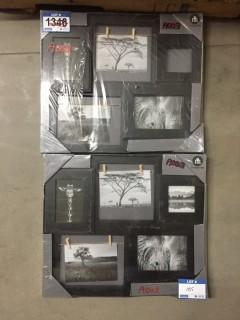 Set of (2) 5 Photo Wall Hanging Collage With Black Frames.