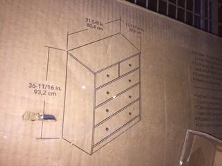 Storage Chest with 5 Fabric Bins, 36 11/18"(H) x 32 5/8"(W) x 15 11/16"(D).