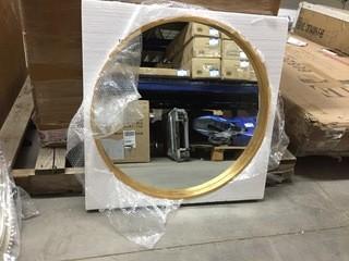 Gold Round Mirror, 25 1/2" Diameter.