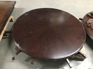 Brownstore Furniture 56" Round table Extendable in Warm Cherry, Damaged.