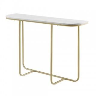 44" Curved Entry Table, White/Gold.