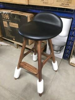 Counter Stool, Black Seat, Wood Legs.