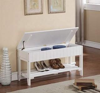 Roundhill Furniture Shoe Bench & Storage, White.