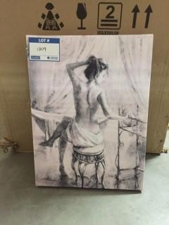 19" x 14" Canvas Art of Woman in a Faded Pink Color.