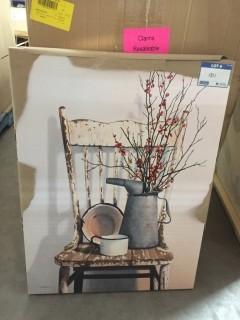 2ft x 32" Canvas Art of Old Chair and Dishware. 