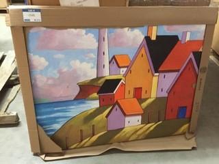 35" x 27"Modern Canvas of Houses and LightHouse.