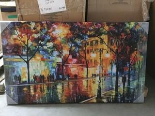 4ftx28" Canvas Art, Colorful Trees and Sidewalk.