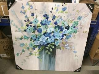 39-3/4x39-3/4 Blue Flowers Canvas Art.