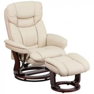 Beige Recliner Chair with Ottoman.