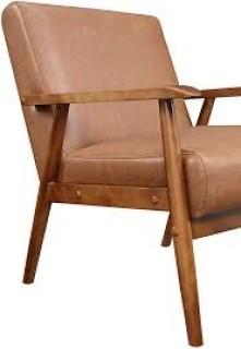 Wood Frame Faux Leather Accent Chair.