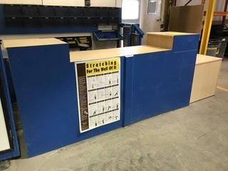 Shipping Desk w/ 3-drawer Cabinet and 5 Asst. Chairs.