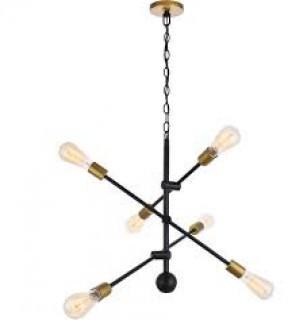 Living District Black & Brass 6 Light Pendant Fixture.