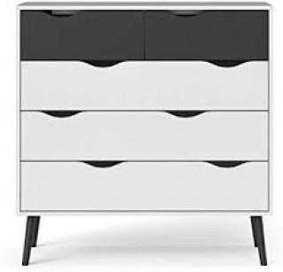 Tvilum 5 Drawer Dresser, White/ Matte Black.