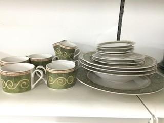 Set of Green/White/Herb Dinnerware.