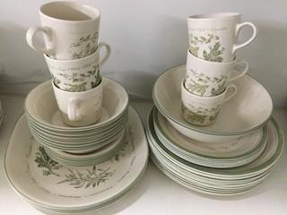 Set of Green/Ivory/Herb Dinnerware.