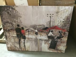 4x3ft Canvas Cafe Art, Damaged, Has 2 Slices Through Canvas.