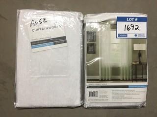 Lot of (2) 51" x 132" White Crinkle Voile Pole Top Panels.