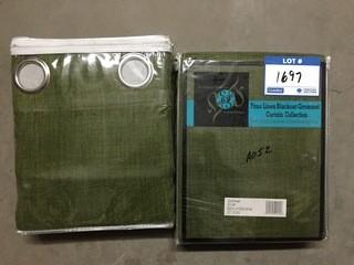 Lot of (2) Green Faux Linen Blackout Grommet Panels.